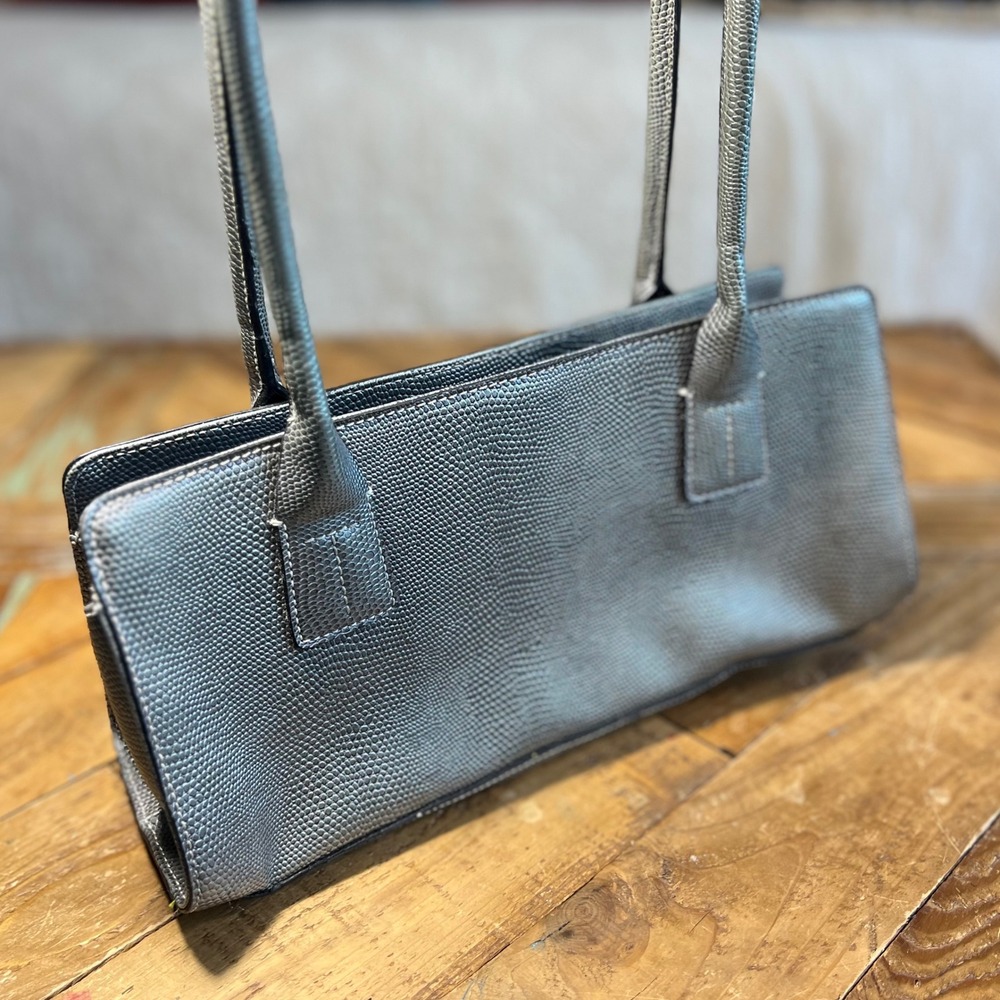 Tommy Hilfiger Silver Gray Faux Lizard Leather Shoulder Bag Purse Handbag - Picture 4 of 7